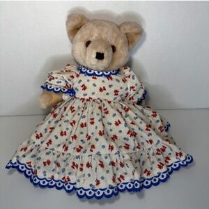 Vintage Wangs International 12” Jointed Teddy Bear -Dress w/Bears & Bloomers